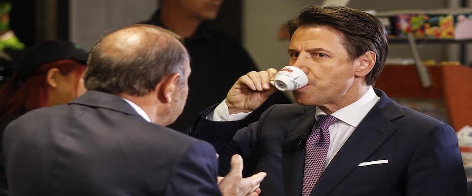 Italian Prime Minister, Giuseppe Conte (R), takes a coffee prior the Raiuno Italian program ‘Porta a porta’ conducted by Italian journalist Bruno Vespa (L) in Rome, Italy, 07 November 2019.
ANSA/FABIO FRUSTACI