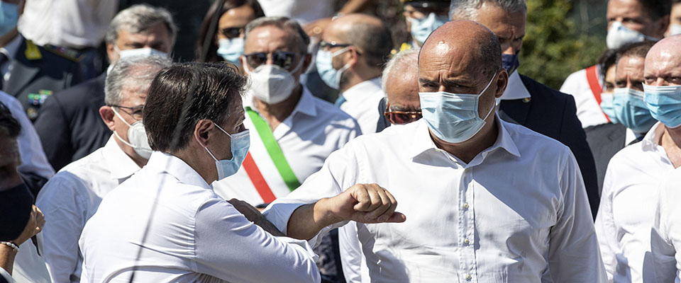 Italian Prime minister Giuseppe Conte and Democratic Party Secretary Nicola Zingaretti and President of Lazio Region at the end of the funeral of Willy Monteiro Duarte, the Italian Cape Verdian killed by a bunch of violent people in Colleferro, in Paliano, Italy, 12 September 2020. Willy Monteiro Duarte, a 21-year-old Cape Verdian-Italian man was beaten to death by a gang in a town near Rome on 06 September 2020.
ANSA/MASSIMO PERCOSSI