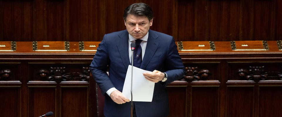 In handout frame from the live braodcast  of the Senate channel, Italian Prime Minister Giuseppe Conte informs about the government’s lockdown easing schedule due to the coronavirus disease (COVID-19) pandemic emergency  in the Montecitorio hall in Rome Italy, 30 April 2020. ANSA
+++ ANSA PROVIDES ACCESS TO THIS HANDOUT PHOTO TO BE USED SOLELY TO ILLUSTRATE NEWS REPORTING OR COMMENTARY ON THE FACTS OR EVENTS DEPICTED IN THIS IMAGE; NO ARCHIVING; NO LICENSING +++