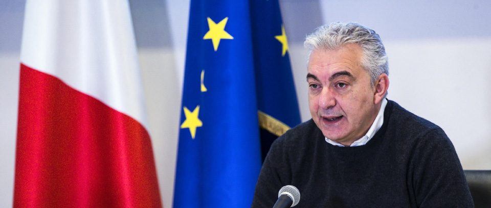 Il Commissario straordinario per l’emergenza Covid-19, Domenico Arcuri, durante la conferenza stampa sul piano della campagna vaccini anti Covid, Roma, 13 dicembre 2020. 
ANSA/ANGELO CARCONI