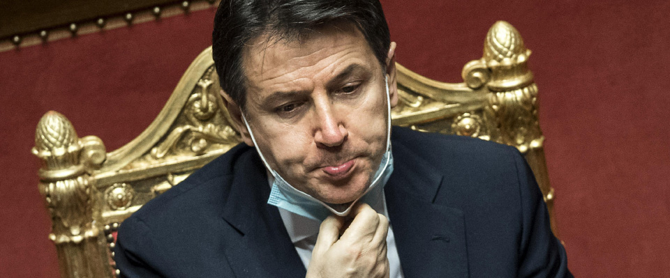 Italian Prime Minister Giuseppe Conte  during a debate in the Senate in Rome, Italy, 19 January 2021. Following the resignation of two ministers in Italian Prime Minister Conte’s coalition government over a dispute on spending of EU funds during the pandemic, the Italian government is on the verge of another crisis. ANSA/ ROBERTO MONALDO /POOL /LAPRESSE