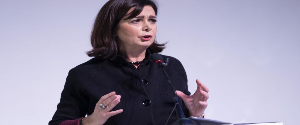 L’intervento di Laura Boldrini durante il convegno “Un nuovo patto tra i cittadini e l’Europa”, in occasione dei 20 anni di Italianieuropei, Roma, 15 dicembre 2018.  ANSA/MAURIZIO BRAMBATTI