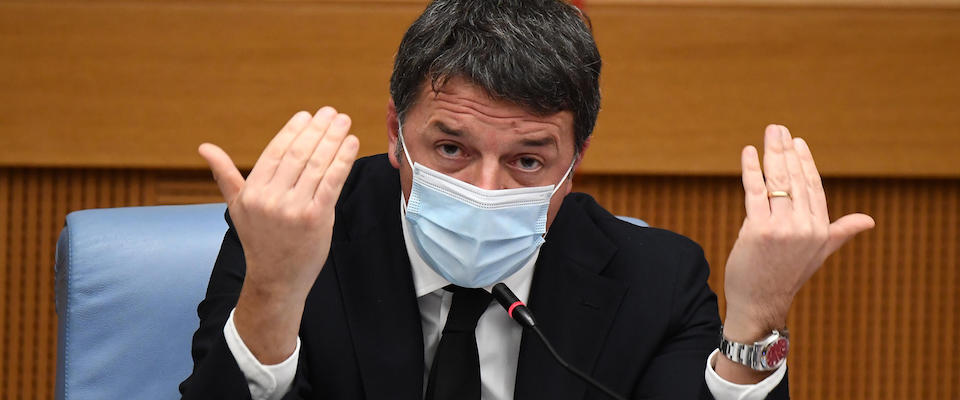 Leader of “Italia Viva” Italian party, Matteo Renzi, attends a press conference in the group room of the Chamber of Deputies in Rome, Italy, 13 January 2021.
ANSA/ETTORE FERRARI/POOL