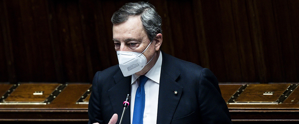 Italian Prime Minister Mario Draghi during his communications at the Lower House of Parliament ahead of the upcoming European Council meeting, Rome, Italy, 24 March 2021. ANSA/ANGELO CARCONI