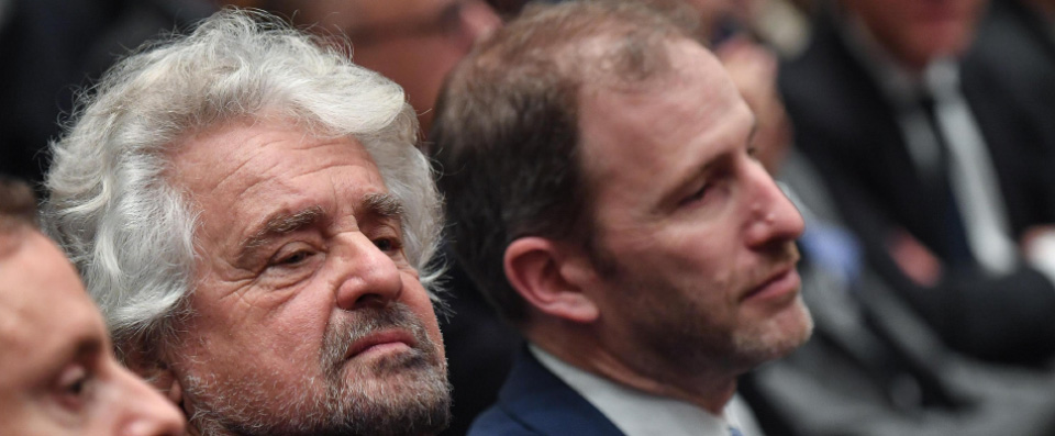 Davide Casaleggio e Beppe Grillo (S), durante la presentazione del Piano nazionale Innovazione, Roma, 17 dicembre 2019.
ANSA/ALESSANDRO DI MEO