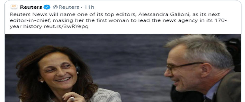 Un'italiana Alla Guida Di Reuters. Alessandra Galloni è La Prima Donna ...