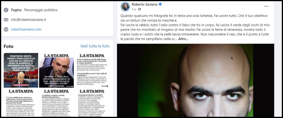 Saviano e la foto che fa sbellicare il web: “Non posso nascondere il mio neo e gli occhi verdi…”