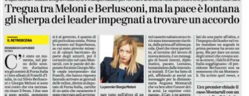 Nuovo scivolone de “La Stampa”: racconta di liti tra Meloni e il Cav. Forza Italia: tutto inventato