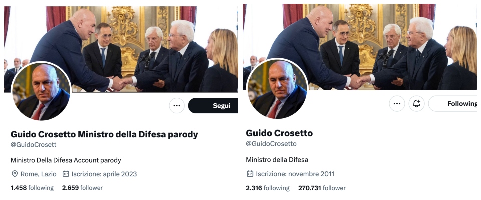 Guido Crosetto, twitter, parody