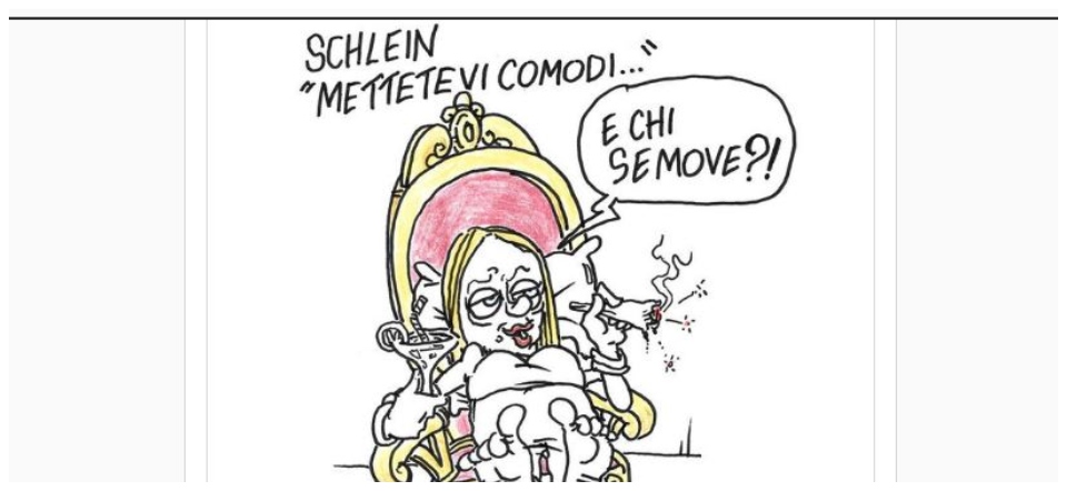 Settimana d’inferno per Elly Schlein. Perfino Vauro la strapazza: “Mettetevi comodi”, “E chi se move?”