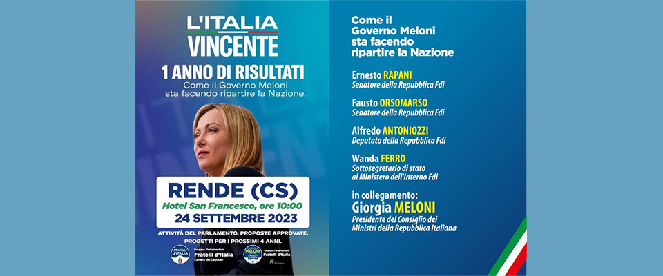 La Calabria festeggia un anno di governo Meloni: un fine settimana di bilanci e di progetti futuri