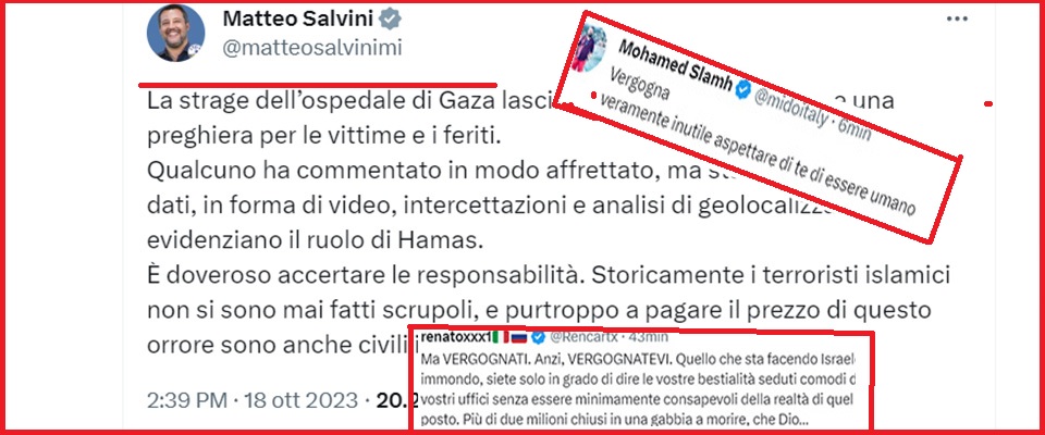 Ospedale di Gaza, Savini ipotizza le colpe di Hamas: “assalto” e pioggia di insulti ai suoi siti social