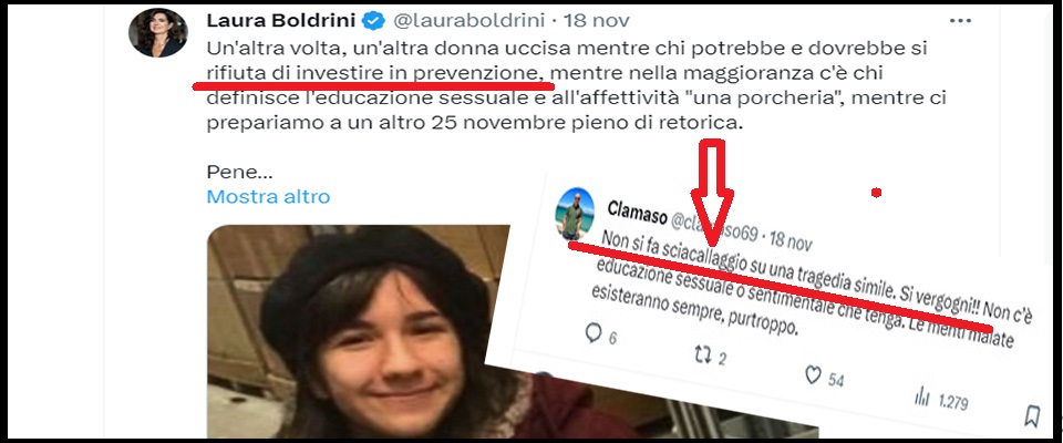 Morte di Giulia, la Boldrini accusa il governo ma i suoi follower s’infuriano: “Che sciacallaggio!”