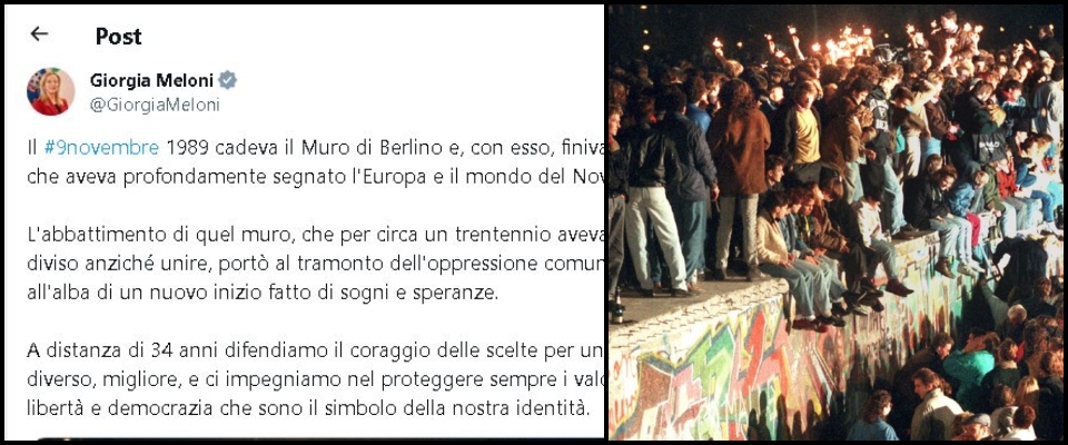 Muro di Berlino, Meloni: “A 34 anni dal crollo del comunismo difendiamo il coraggio per un futuro migliore”