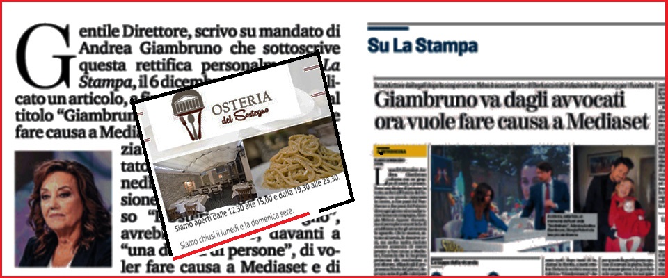 Clamorosa gaffe della “Stampa” su Giambruno. “Ecco cosa disse in quel ristorante…”. Ma il locale era chiuso