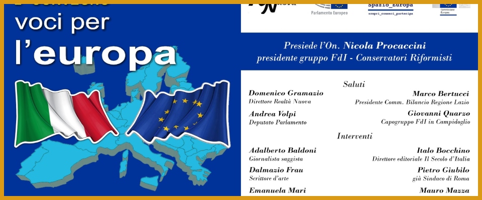 “Voci per l’Europa”, incontro domani a Roma (ore 17) con Procaccini, storici, scrittori e giornalisti