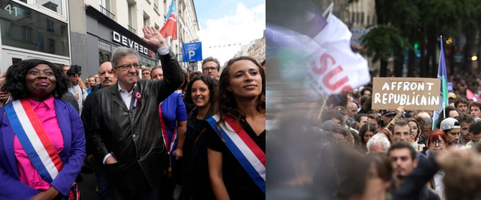 Francia, la gauche in piazza contro il “colpo di mano” di Macron. Ma non erano alleati contro la destra cattiva?