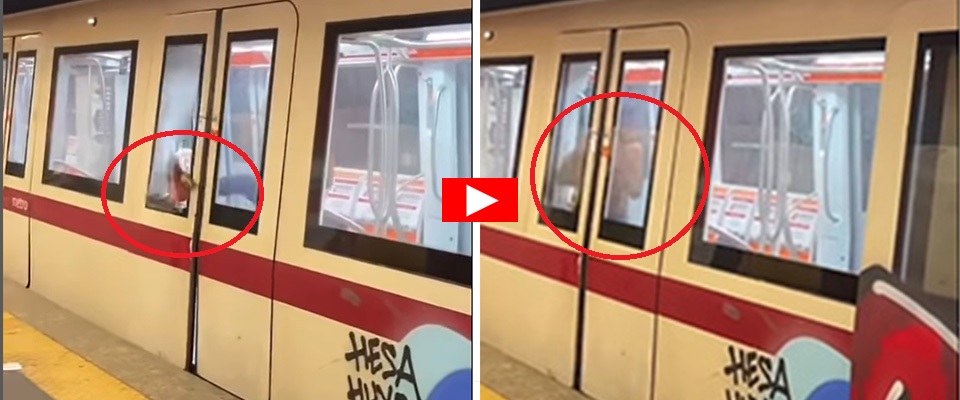 Roma, welcome to favelas: straniero a torso nudo sfonda a calci la porta della Metro A (video)