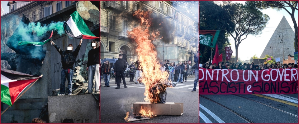 No Meloni day, centri sociali e Pro Pal indemoniati: vernice rosso sangue e minacce di morte. Che c’azzecca con la scuola?