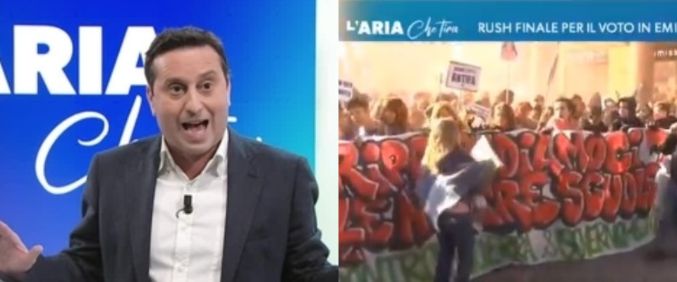 Parenzo: “Non ci sono slogan violenti al corteo”. Poi apre l’audio: “Il sionismo è una me…”. Risate in studio (video)