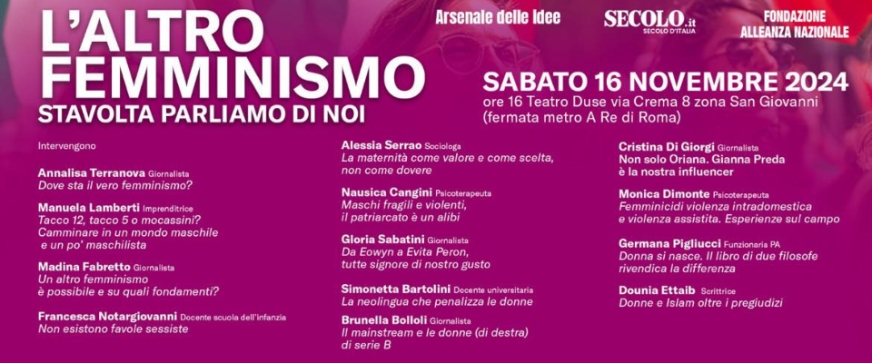 “L’Altro femminismo”: convegno a Roma promosso dall’Arsenale delle Idee, con il Secolo e la Fondazione An