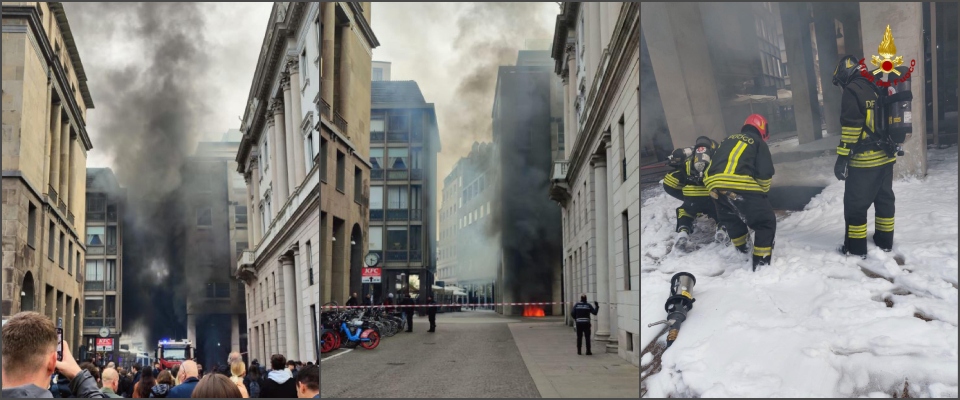 Incendio in centro a Milano, il fumo avvolge anche il Duomo. I negozianti: un forte botto e poi le fiamme dalle grate (video)