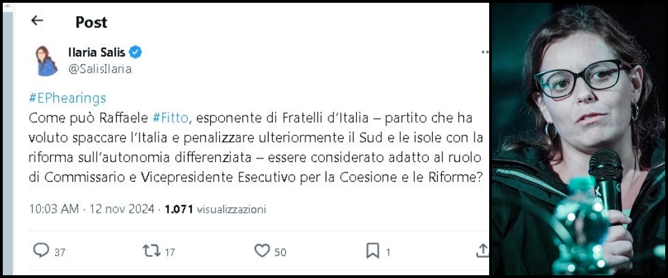 Ora pure la Salis pontifica su Fitto: “Come può essere adatto? Sta in un partito che ha spaccato l’Italia”