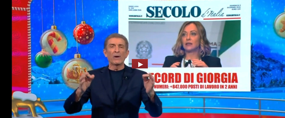 A “Striscia” il “Secolo d’Italia” sul record di occupati col governo Meloni. E scatta la “puntura” di Greggio (video)