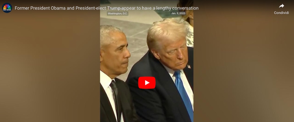 Harris toglie il saluto a Trump durante il funerale di Carter, ma il tycoon se la ride con Obama…(video)