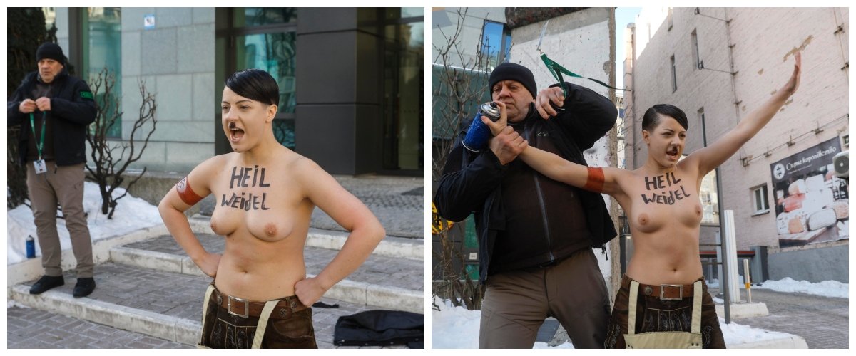 A Kiev ci mancava la sceneggiata delle Femen: nude davanti all’ambasciata tedesca (video)