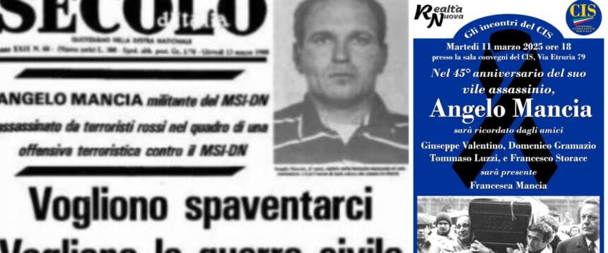 Angelo Mancia, a 45 anni dalla morte, appuntamento di Realtà Nuova e del Cis