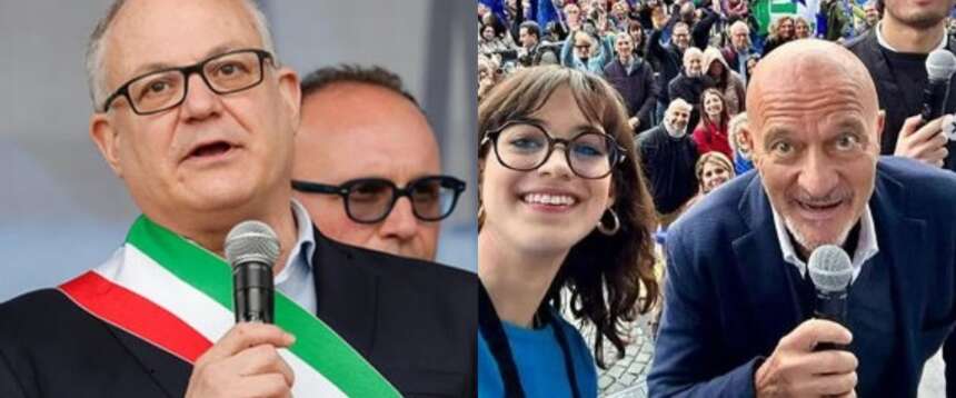 Gualtieri e Bisio in un momento della manifestazione in Piazza del Popolo