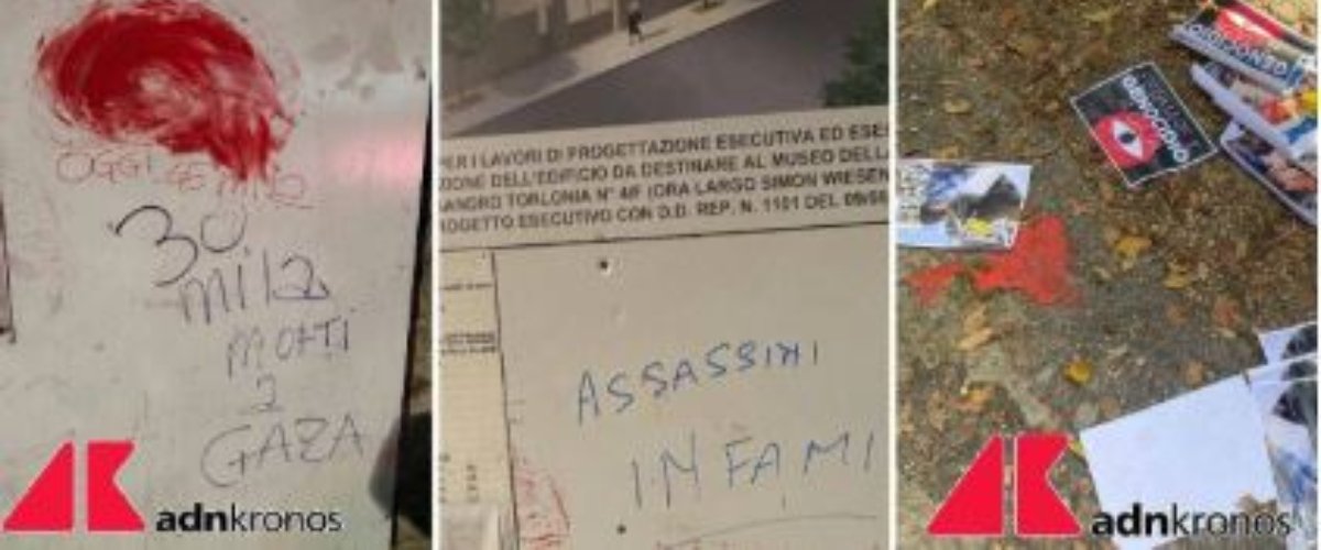 Escrementi, testa di maiale e vernice rosso sangue: scempio Pro Pal al Museo della Shoah di Roma