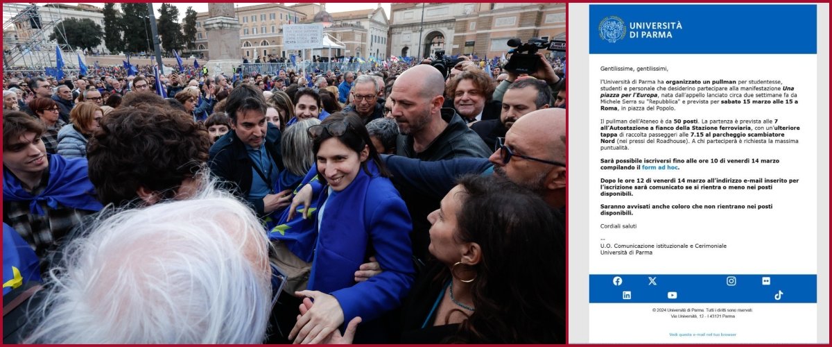 L’università di Parma “offre” agli studenti la trasferta romana per la piazza di Elly e di Serra